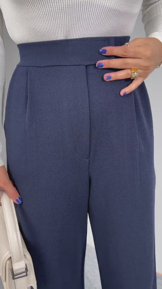 Women's High Waist Velcro Closure Lycra Antacid Palazzo Trousers - Casual Comfortable Pattern