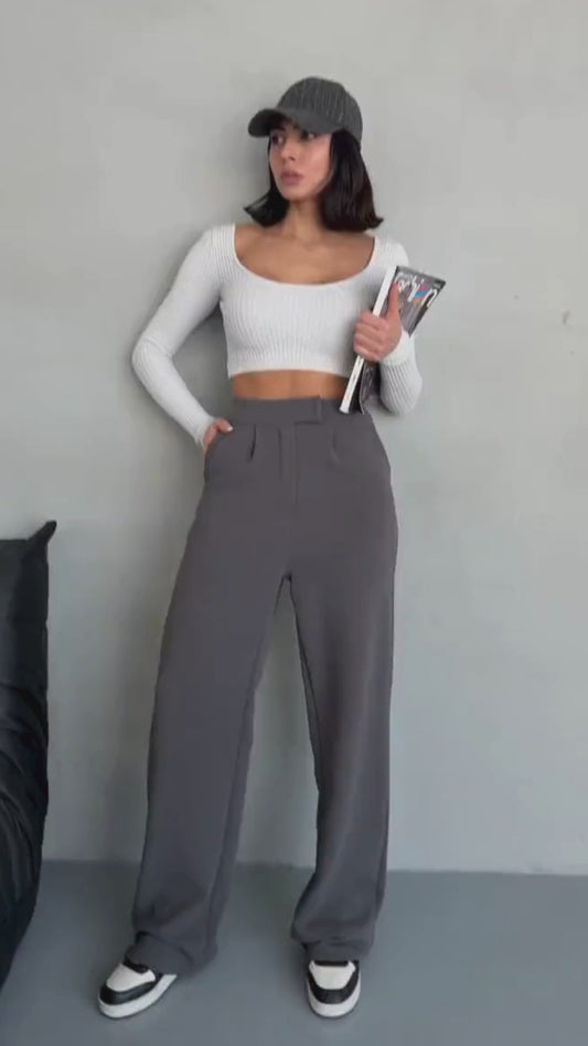Women's High Waist Velcro Closure Lycra Antacid Palazzo Trousers - Casual Comfortable Pattern